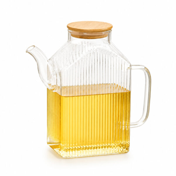 Rectangular Ribbed Glass Oil Dispenser with Wooden Lid