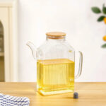 Rectangular Ribbed Glass Oil Dispenser with Wooden Lid - Image 2