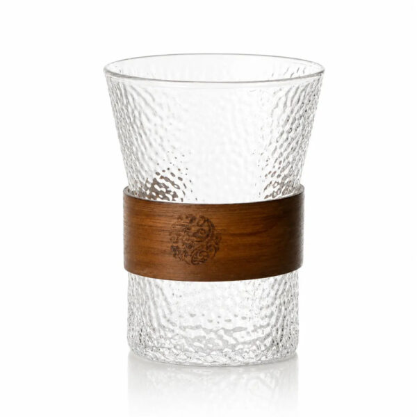 Dotted Textured Clear Glass with Wooden Sleeve – 300ml