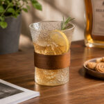 Dotted Textured Clear Glass with Wooden Sleeve – 300ml - Image 2