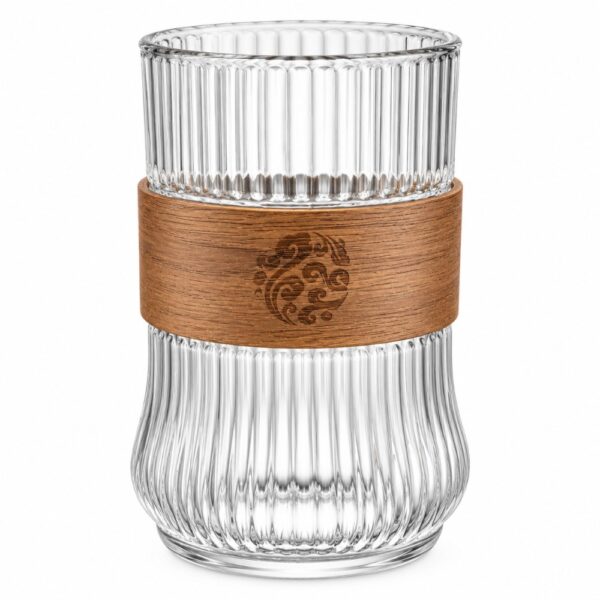 Ribbed Clear Glass with Wooden Sleeve – 300ml
