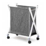 Cotton-linen laundry basket with wheels - Image 2