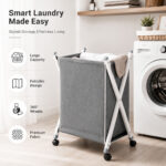Cotton-linen laundry basket with wheels - Image 6