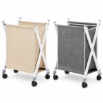 Cotton-linen laundry basket with wheels