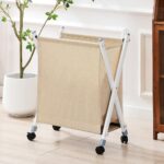 Cotton-linen laundry basket with wheels - Image 3