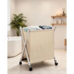 Cotton-linen laundry basket with wheels - Image 5