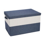 Small Cotton-Linen Color-Blocking Storage Box (Coarse Linen + MDF)