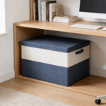 Small Cotton-Linen Color-Blocking Storage Box (Coarse Linen + MDF) - Image 3