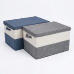 Large Cotton-Linen Color-Blocking Storage Box (Coarse Linen + MDF)