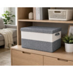 Large Cotton-Linen Color-Blocking Storage Box (Coarse Linen + MDF) - Image 3