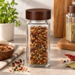 Mini Glass Spice Jar with Bamboo - Dark Wooden Lid - Image 2