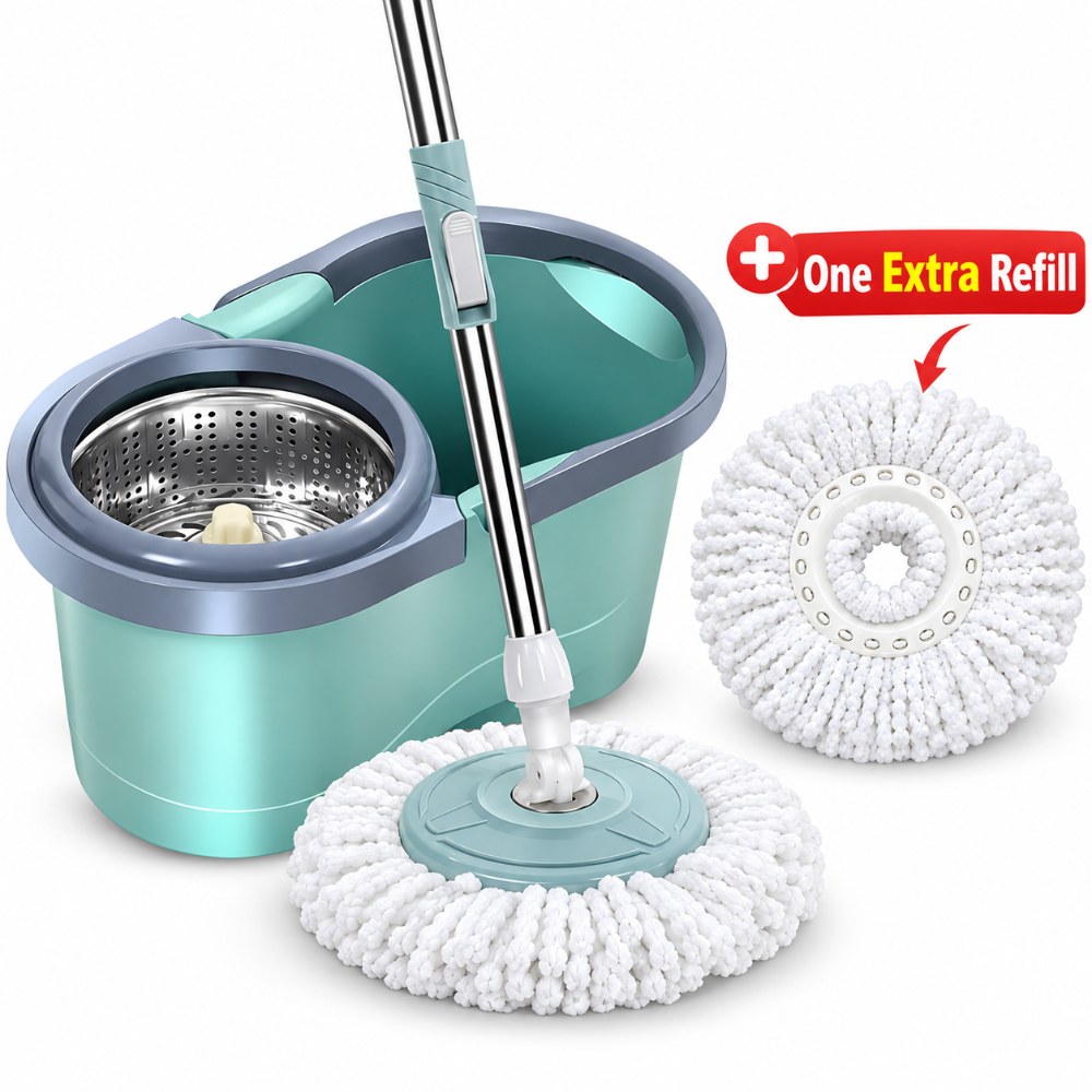 OSM-2671-10 360° Spin Mop & Bucket Set with SS Wringer & One Extra Refill - Image 1