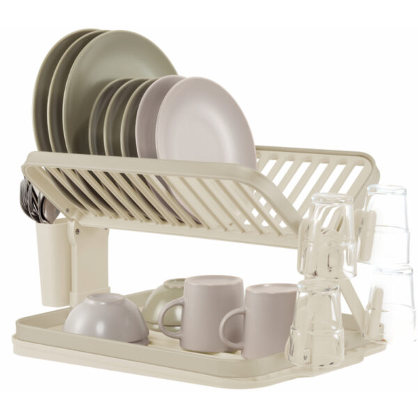 2 Tier Dish Drying Rack with Cup & Cutlery Holders