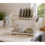2 Tier Dish Drying Rack with Glass Holders, Cutlery Basket & Drip Tray - Image 2