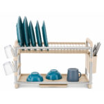 2 Tier Kitchen Dish Drainer with Cup Holders & Utensil Basket