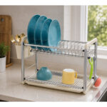 2 Tier Compact Dish Drying Rack with Cutlery Holder - Image 2