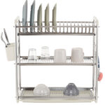 3 Tier Stainless Steel-Style Dish Drying Rack with Utensil Holder