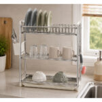 3 Tier Stainless Steel-Style Dish Drying Rack with Utensil Holder - Image 2
