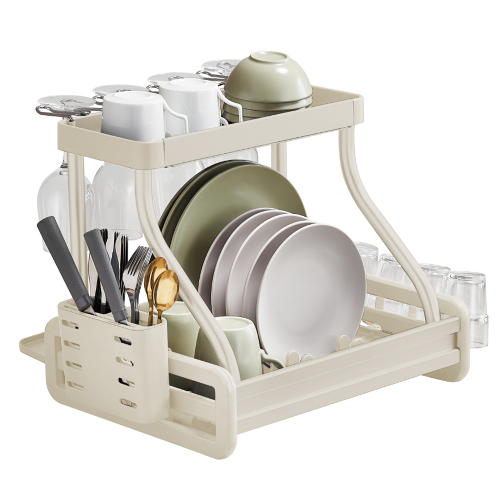 OSM-2682-1 Two-Tier Dish Drying Rack with Glass and Cutlery Holders - Image 1