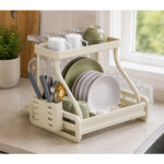 Two-Tier Dish Drying Rack with Glass and Cutlery Holders - Image 2