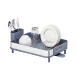 Compact Single Tier Dish Drainer with Cutlery Caddy and Drainage Spout