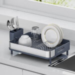Compact Single Tier Dish Drainer with Cutlery Caddy and Drainage Spout - Image 3