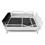 Multi-Section Metal Dish Drying Rack with Glass Holders and Drip Tray
