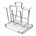 6-Glass Metal Drying & Storage Rack with Drip Tray - Grey