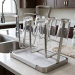 6-Glass Metal Drying & Storage Rack with Drip Tray - Grey - Image 2