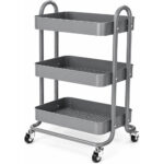 3-Tier Rolling Metal Organizer Cart with Mesh Trays - Grey