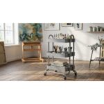 3-Tier Rolling Metal Organizer Cart with Mesh Trays - Grey - Image 5