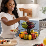 2-Tier Round Wire Fruit Basket with Pedestal Stand - Black - Image 5