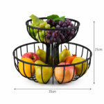 2-Tier Round Wire Fruit Basket with Pedestal Stand - Black - Image 6
