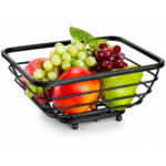 Rectangular Raised Wire Fruit Serving Basket with Scroll Legs - Black