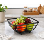 Rectangular Raised Wire Fruit Serving Basket with Scroll Legs - Black - Image 2