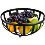 Round Open-Wire Fruit Bowl with Raised Base - Black