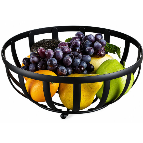 Round Open-Wire Fruit Bowl with Raised Base - Black