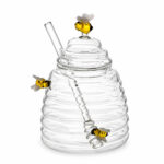 Glass Honey Jar with Dipper Golden Bee