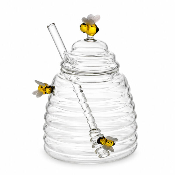 Glass Honey Jar with Dipper Golden Bee