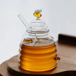 Glass Honey Jar with Dipper Golden Bee - Image 2