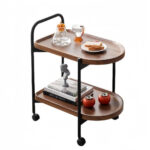 2 Tier Wood-Look Utility Trolley with Push Handle