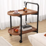 2 Tier Wood-Look Utility Trolley with Push Handle - Image 2