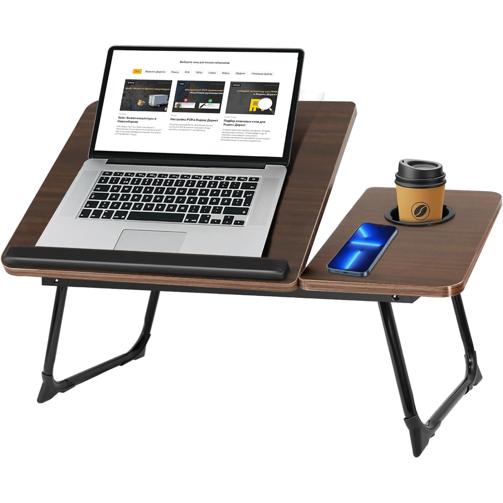 OSM-968-1 Adjustable Foldable Laptop Table with Cup Holder - Image 1