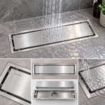 Linear Shower Drain With Anti-Odor Return Flat Grate Brushed Finish SS 10 x 30cm - Image 2
