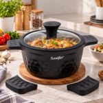 Granite Non-Stick Cooking Casserole with Glass Lid – 24cm – Black - Image 3