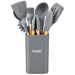 Sonifer SF-1186B 10-Piece Silicone Kitchen Utensil Set with Wooden Handles