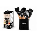 Silicone Kitchen Utensil Set with Wooden Handles - 12pcs - Image 2