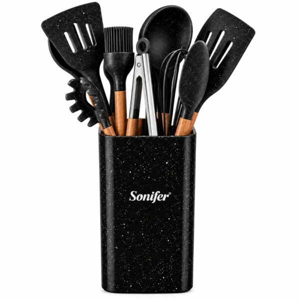 Silicone Kitchen Utensil Set with Wooden Handles - 12pcs