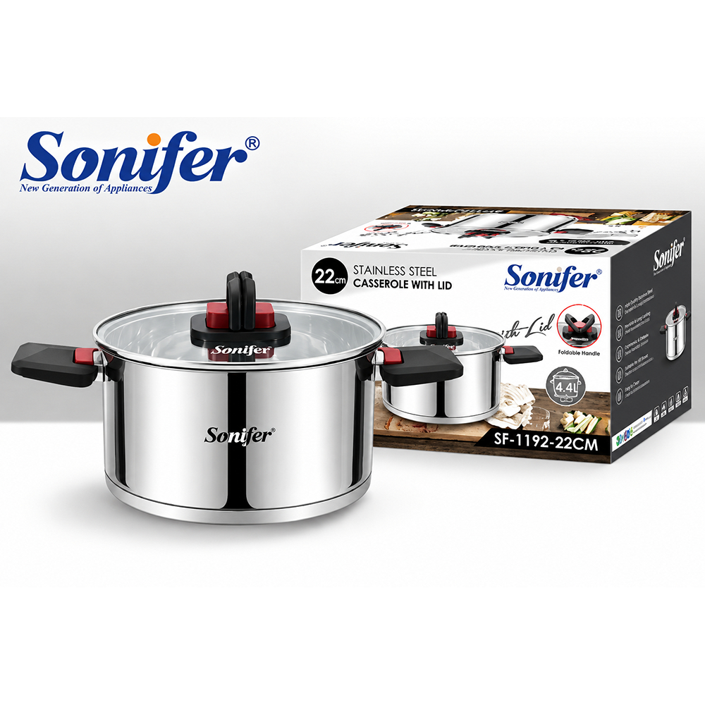 SF-1192-22 Stainless Steel Casserole with Glass Lid 22cm - Image 1