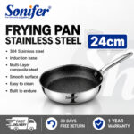 Sonifer Frying Pan Three Layer Stainless Steel Non-Stick Honeycomb Coating - 24cm